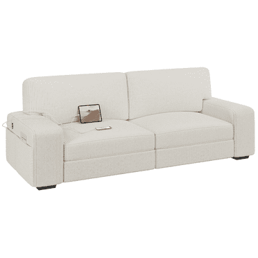 Yaheetech Modern Corduroy Fabric Sofa Couch with USB Charging Ports, Ivory