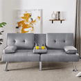 thumbnail image 1 of Yaheetech Modern Fabric Upholstered Futon with 2 Throw Pillows, Light Gray, 1 of 8
