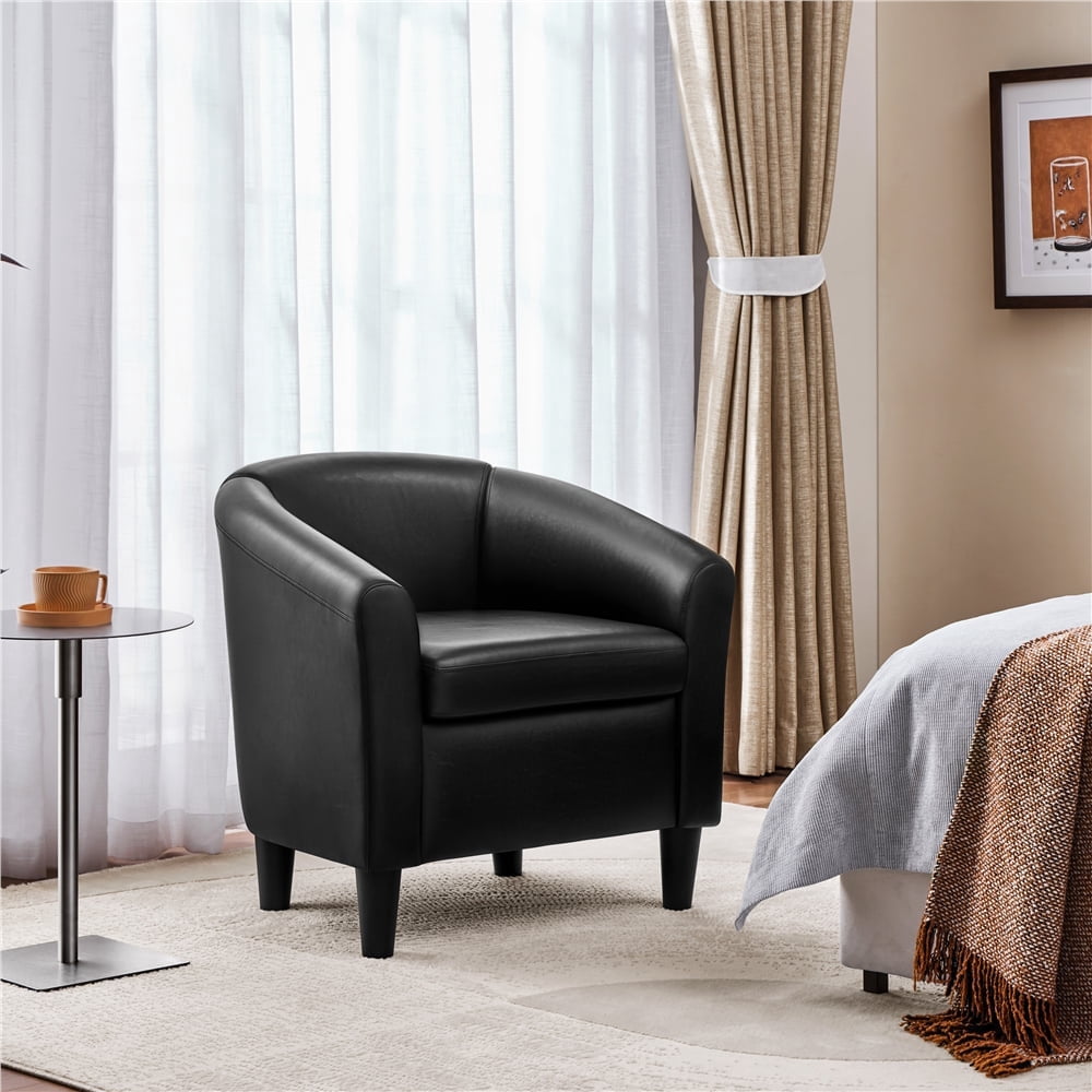 Yaheetech Modern Faux Leather Barrel Chairs with Curved Armrests, Set of 2, Black