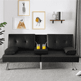 thumbnail image 1 of Yaheetech Modern Faux Leather Convertible Futon Sofa Bed with Cup Holders, Black, 1 of 9