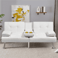thumbnail image 1 of Yaheetech Modern Faux Leather Convertible Futon Sofa Bed with Cup Holders, White, 1 of 9