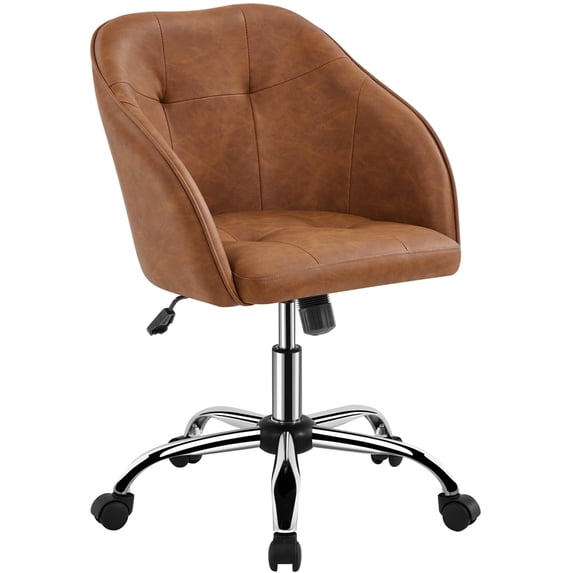 Yaheetech Modern Faux Leather Desk Chair for Home Office,Retro Brown