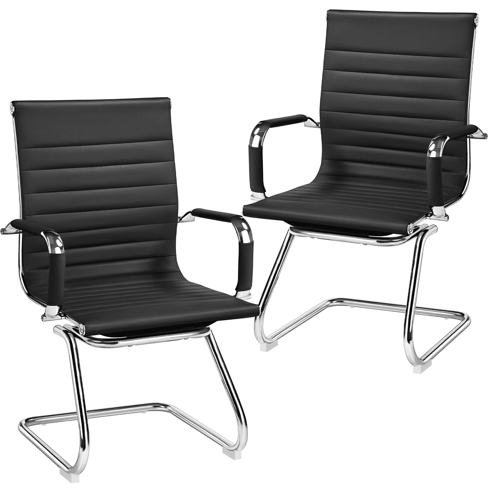 Yaheetech Modern Faux Leather Mid-back Office Chair, Set of 2,Black ...