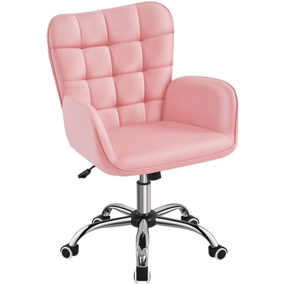 Yaheetech Modern Faux Leather Office Chair with Padded Armrests,Pink