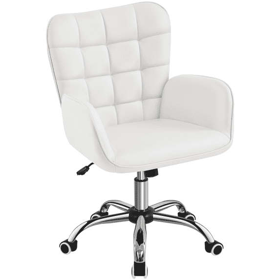Yaheetech Modern Faux Leather Office Chair with Padded Armrests,White