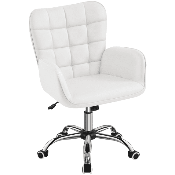 Yaheetech Modern Faux Leather Office Chair with Padded Armrests,White