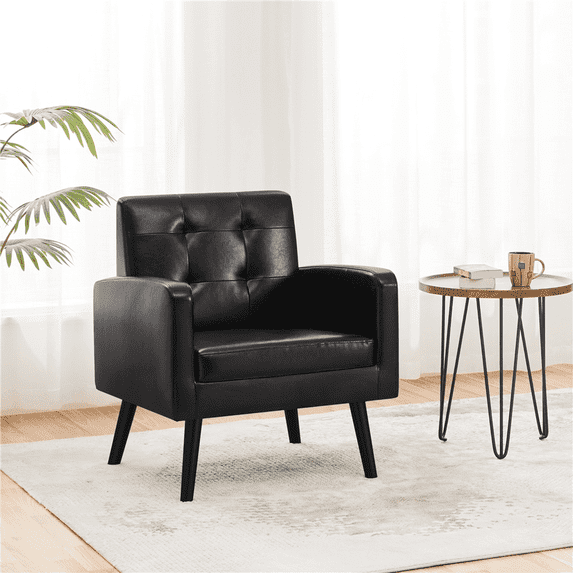Yaheetech Modern Faux Leather Tufted Accent Chair, Black