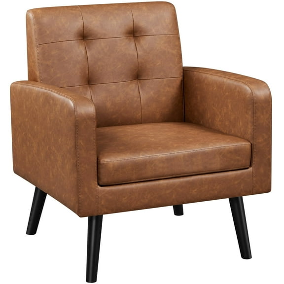 Yaheetech Modern Faux Leather Tufted Accent Chair, Retro Brown