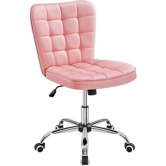 Yaheetech Modern Faux leather Tufted Armless Office Chair,Pink