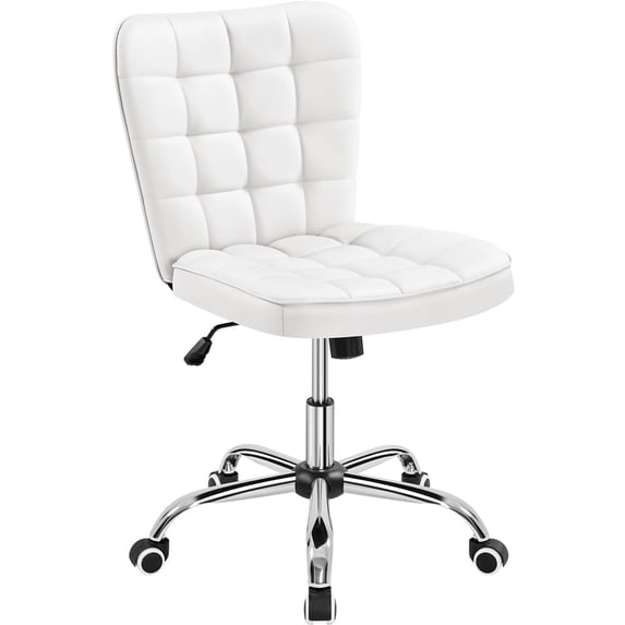 Yaheetech Modern Faux leather Tufted Armless Office Chair,White