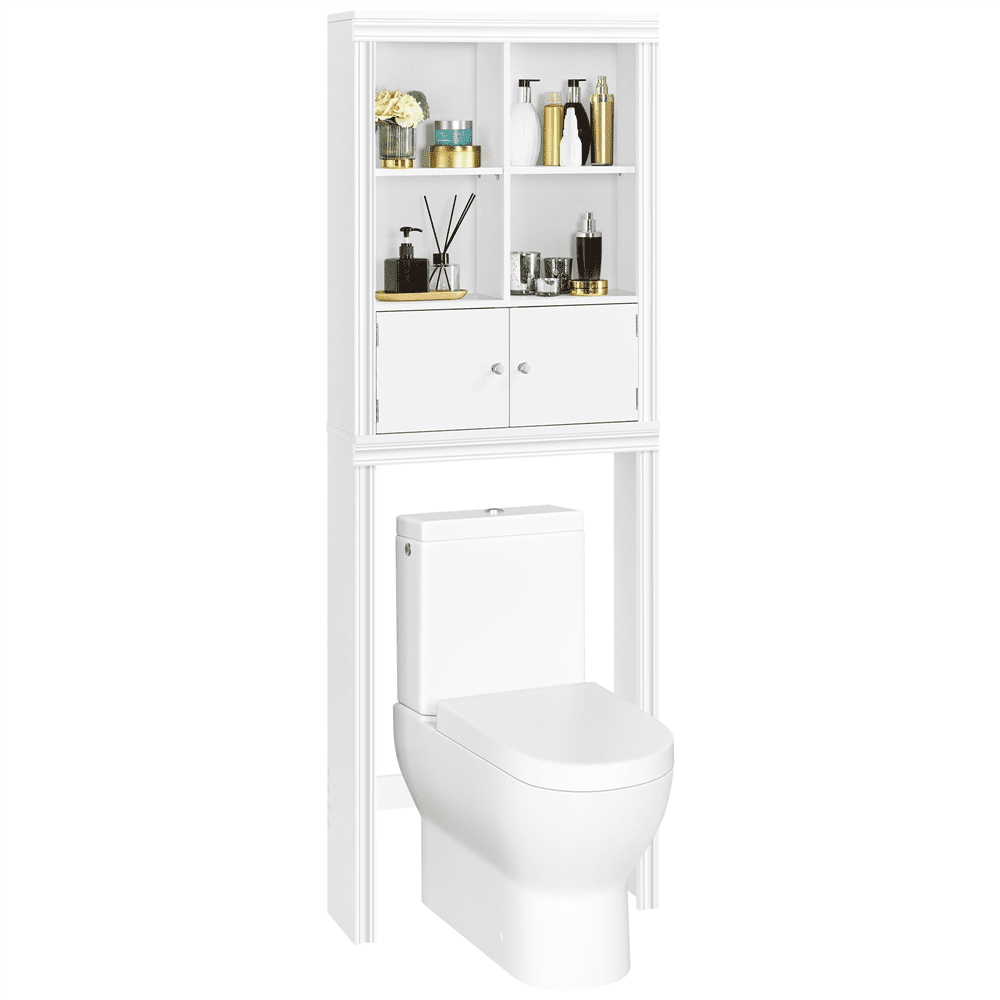 Yaheetech Modern Free-Standing Over-the-Toilet Storage with 2 levels of 4 Window, White