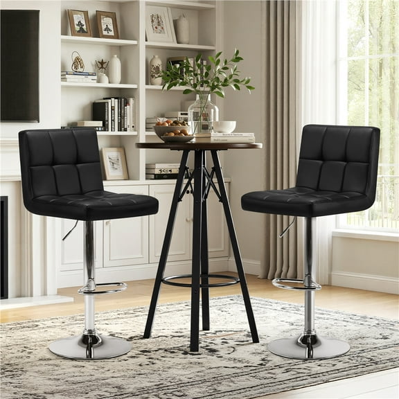 Yaheetech Modern Height Adjustable Bar Stools with Backrest and Footrest, Set of 2, Black
