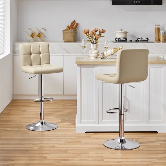 Yaheetech Modern Height Adjustable Bar Stools with Backrest and Footrest, Set of 2, Khaki