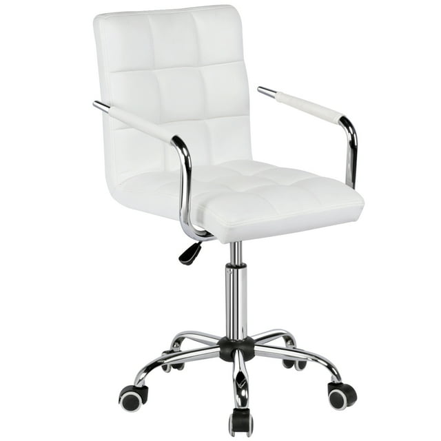 Yaheetech Modern Height Adjustable PU Leather Office Chair, White