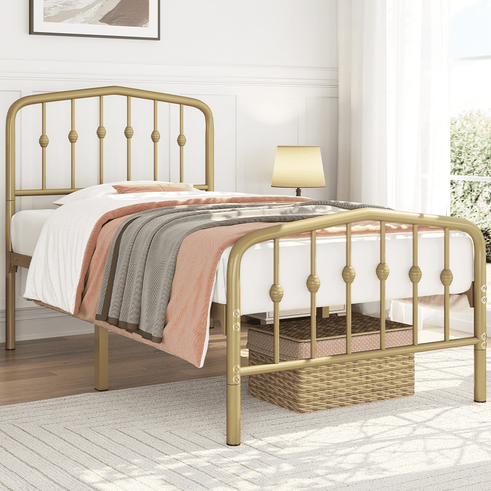 Yaheetech Modern Metal Platform Bed Frame with Arched Headboard and