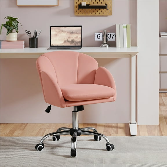 Yaheetech Modern Office Chair Vanity Chair Swivel Rolling Chair with Armrests, Pink