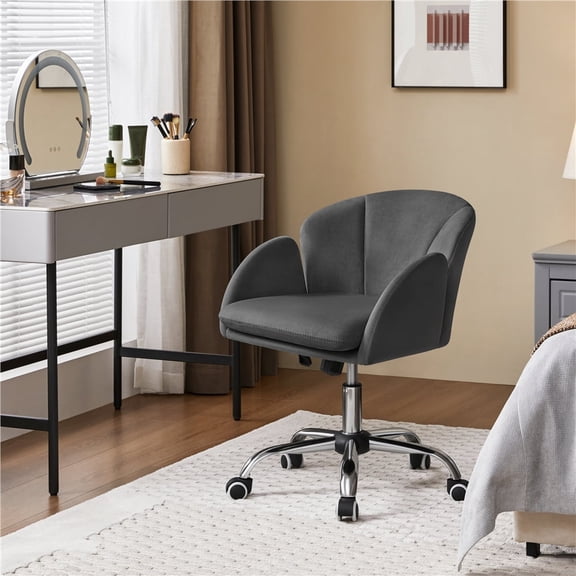 Yaheetech Modern Rolling Office Chair Vanity Chair with Armrests, Dark Gray