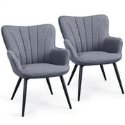 Yaheetech Modern Upholstered Accent Chair with Curved Back, Set of 2,Gray