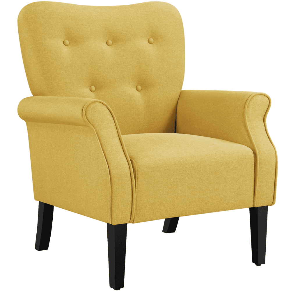 Yellow Faux Leather Mid-Century Modern Accent Chair with Wood Legs