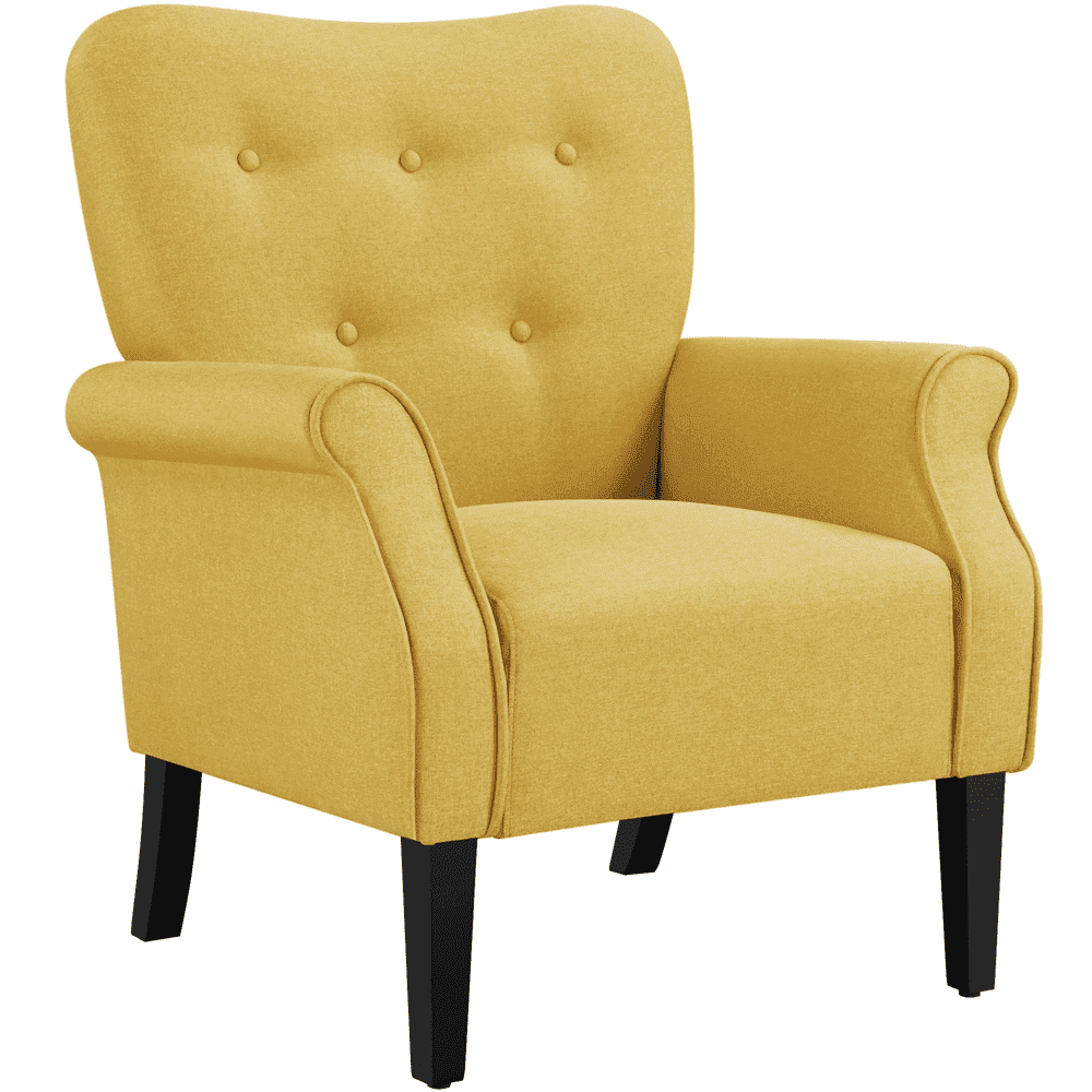 Yellow Faux Leather Mid-Century Modern Accent Chair with Wood Legs