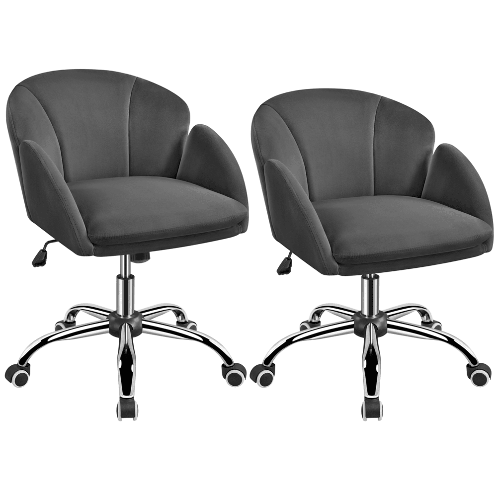 Yaheetech Modern Velvet Desk Chair for Home Office, Set of 2, Dark Gray