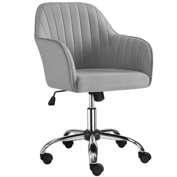 Yaheetech Modern Velvet Height-Adjustable Task Chairs with Armrests, Light Gray