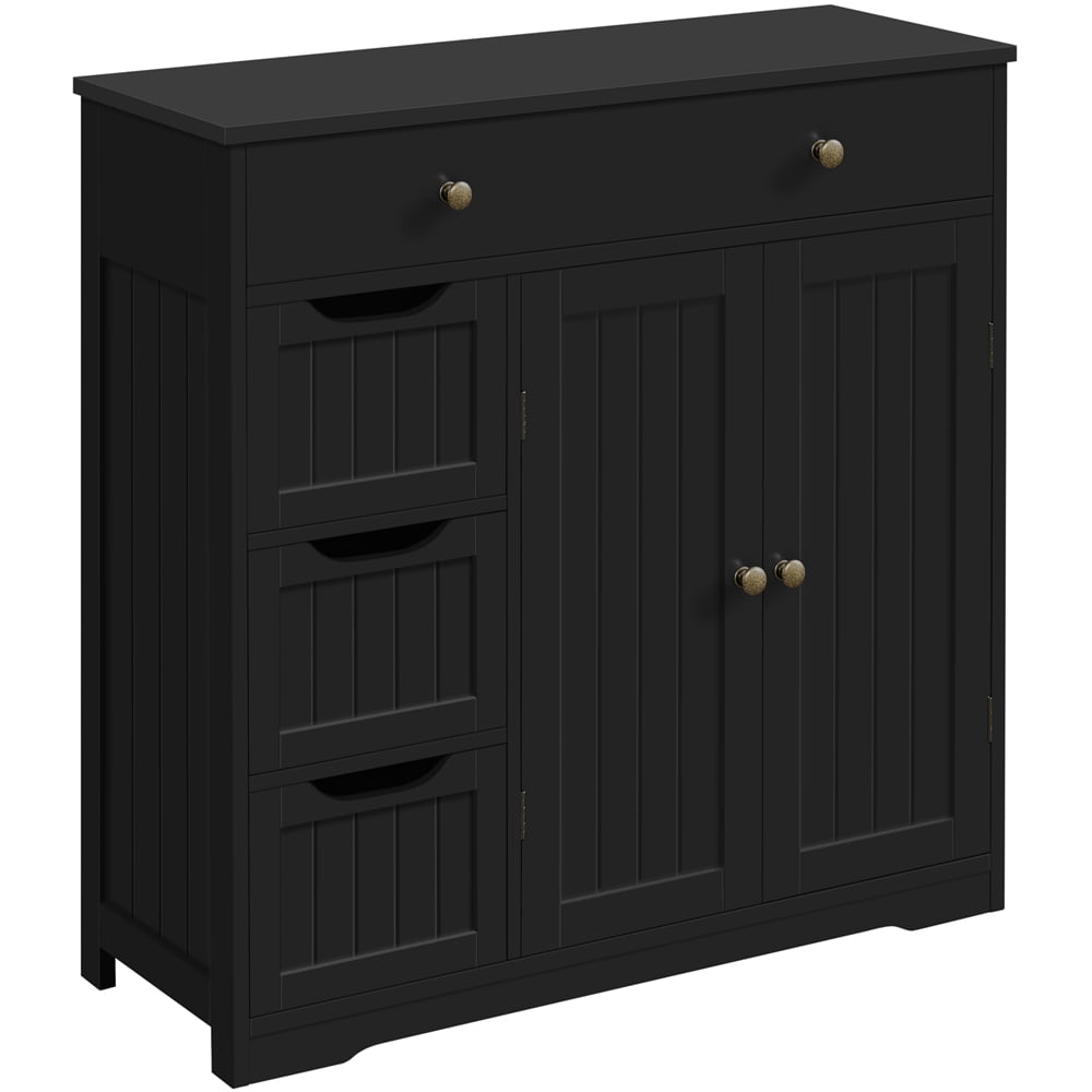 Yaheetech Modern Wooden Bathroom Storage Cabinet with Adjustable Shelf, 4 Drawers, 2 Doors, White