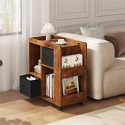 Yaheetech Modern Wooden Storage Side Table with Wheels, Rustic Brown