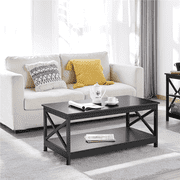 Yaheetech Modern X Design Coffee Table with Storage Shelf, Black