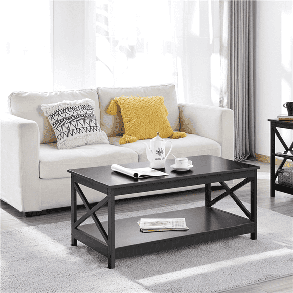 Yaheetech Modern X Design Coffee Table with Storage Shelf, Black