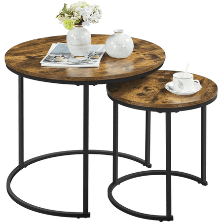 Yaheetech Nesting Coffee Table with Round Wooden Tabletop, Rustic Brown