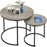 Yaheetech Nesting Coffee Table with Round Wooden Tabletop for Living Room, Gray