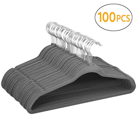 Renwick 100 Pieces Non Slip Space Saving Velvet Hangers for All Ages, Gray