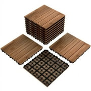 Yaheetech 12'' x 12'' Fir Wood Flooring Tiles 11sq ft Coverage Area, 11 Pieces, Brown