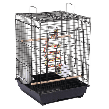 Yaheetech Open Top Travel Bird Cage Carrier for Bird Canary Cockatiel Small Parrots, Black