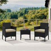 Yaheetech 3-Pieces Patio Wicker Chairs and Table Set for Garden Deck, Brown/Khaki