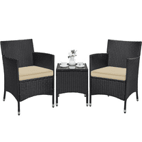 Yaheetech Outdoor 3-Piece Patio Rattan Chairs with Cushions and Side Table, Black/Khaki