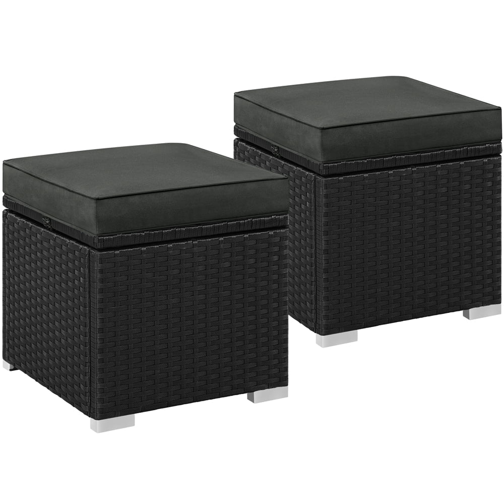 Yaheetech Outdoor Ottomans with Hidden Storage, Set of 2, Black/Gray