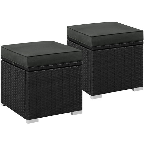 Yaheetech Outdoor Ottomans with Hidden Storage, Set of 2, Black/Gray