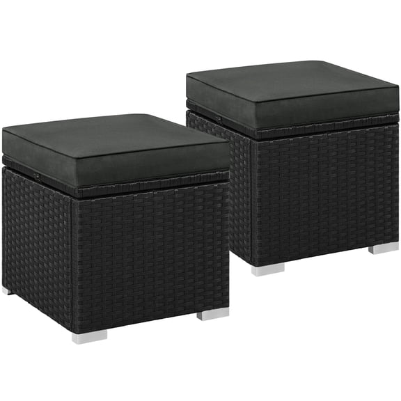 Yaheetech Outdoor Ottomans with Hidden Storage, Set of 2, Black/Gray