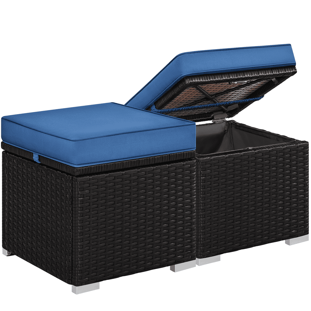 Yaheetech Outdoor Ottomans with Hidden Storage, Set of 2, Brown/Dark ...