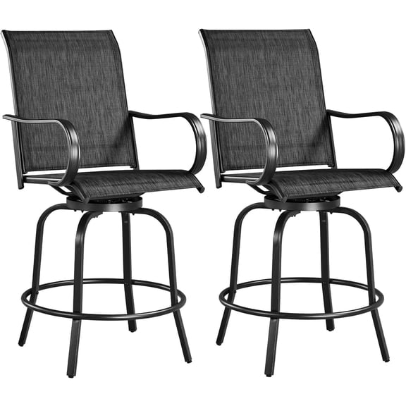 Yaheetech 2pcs Outdoor Swivel Bar Stools with Armrests and Footrest, Black