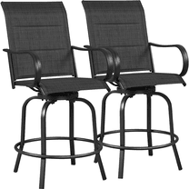 Yaheetech Outdoor Texteline Swivel Bar Stools with High Back, Set of 2, Black