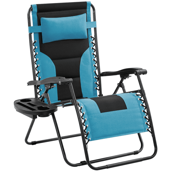 Yaheetech Outdoor Zero Gravity Chair with Armrests and Pillow, Black/Aqua