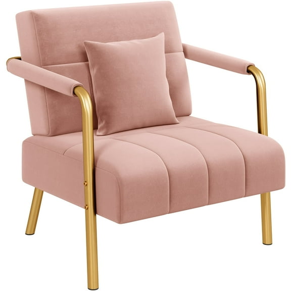 Yaheetech Oversized Velvet Accent Armchair with Gold Metal Frame, Pink