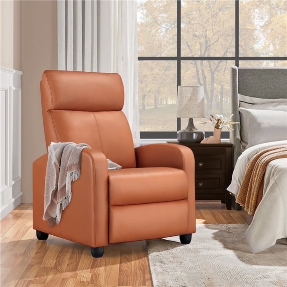 Yaheetech PU Leather Adjustable Recliner Chairs with Pocket Springs, Set of 2, Tan