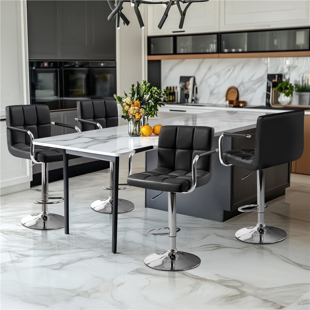 Yaheetech PU Leather Bar Stools with Armrests and Footrest, Set of 4, Black