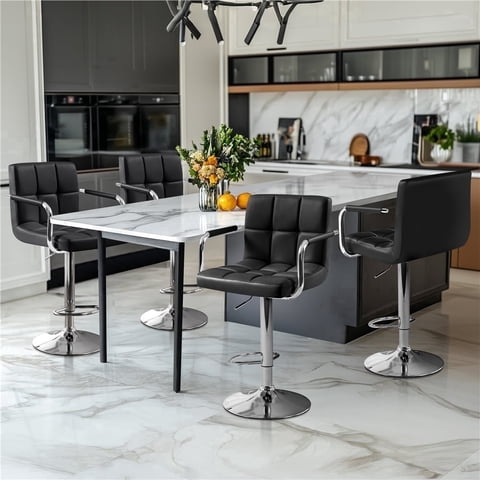 Yaheetech PU Leather Bar Stools with Armrests and Footrest, Set of 4, Black