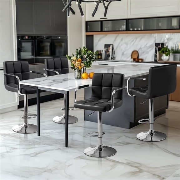 Yaheetech PU Leather Bar Stools with Armrests and Footrest, Set of 4, Black