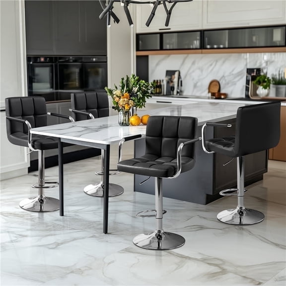 Yaheetech PU Leather Bar Stools with Armrests and Footrest, Set of 4, Black